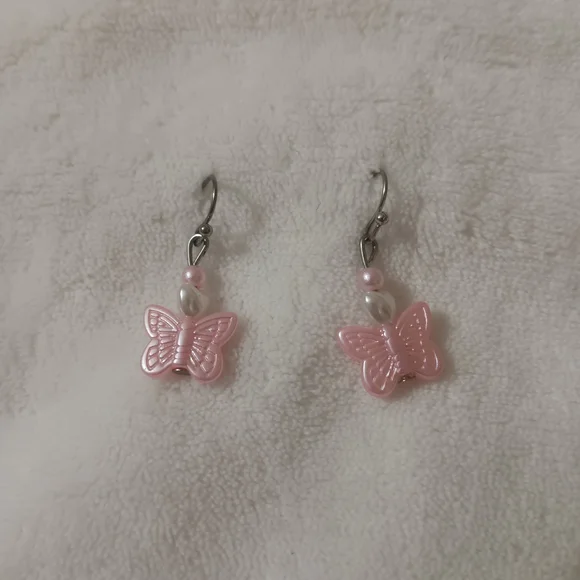 Delicate Pink Butterfly Earrings - Picture 3 of 5